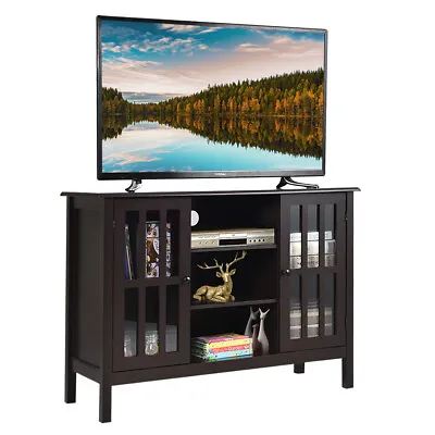 Costway Wood TV Stand Entertainment Media Center Console For TV Up To 50  Brown • $159.99