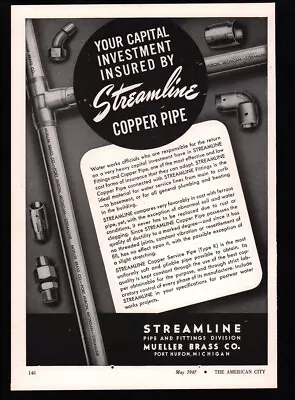 1947 Mueller Brass Co. Ad  Copper Pipe Port Huron MI Vintage Magazine Print Ad 1 • $14.65