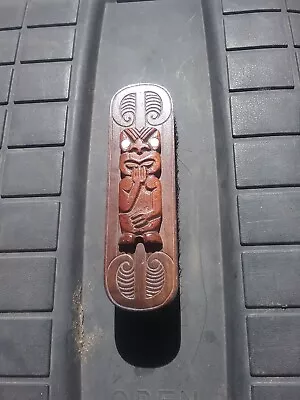 Vintage Wooden Tiki Carved Clothes Brush New Zealand Maori Art Paua Shell Eyes • $41.82