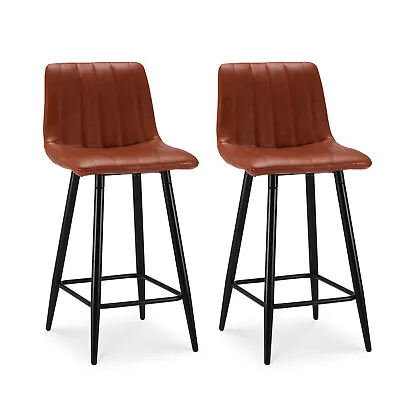 Set Of 2 Faux Leather Bar Stools Metal Frame With Foot Rest Pub Chairs Stools • $75.99