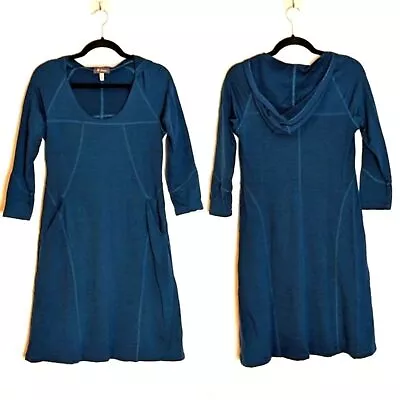 Ibex 100% Merino Wool Hooded Dress Size M Blue • $75