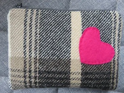 Handmade Coin Purse Tartan Faux Wool Fabric Black Taupe • £6.99