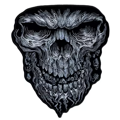 GIANT SKULL EMBROIDERED JACKET VEST BACK PATCH  - 11.0 X 10.0 Inch Iron On Sew • $15.99