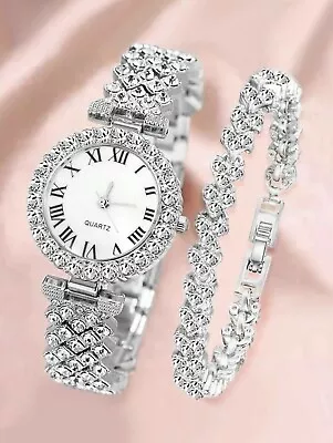 Watch And Bracelet Set Ladies Women Girls Fashion Wristwatch Gift • £9