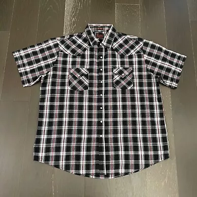 Plains Western Wear Shirt Mens 2X Black Red Plaid Pearl Snap Short Sleeve Cowboy • $17.95