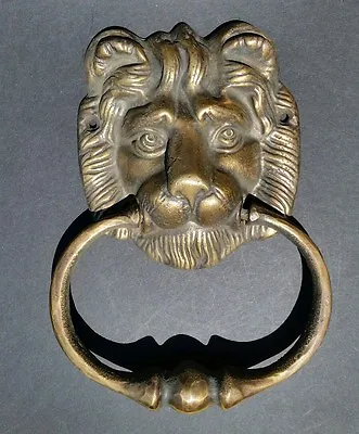 Lg. Antique Vintage Style Brass Lion Head Door Knocker Towel Ring 6-1/2  # D2 • $65.95