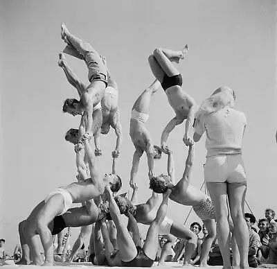 Gymnasts Perform A Group Handstand At Muscle Beach 1949 OLD PHOTO • $5.78