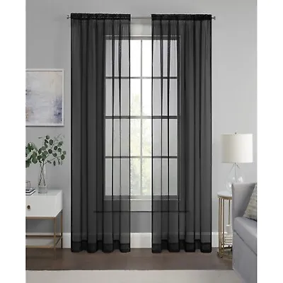 Eclipse Livia Sheer Rod Pocket Single Curtain Panel 59 X84 Black • $9.95