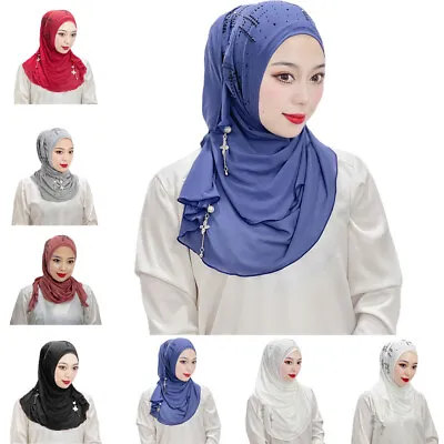 Dubai Rhinestone Headscarf Women Muslim Long Hijab Head Wrap Shawl Islamic Scarf • $12.12