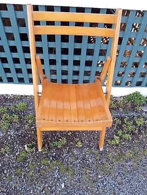 Vtg 1950's Solid Mid Century Wooden Folding Chair Slatted Seat 32 X18  High~ • $50