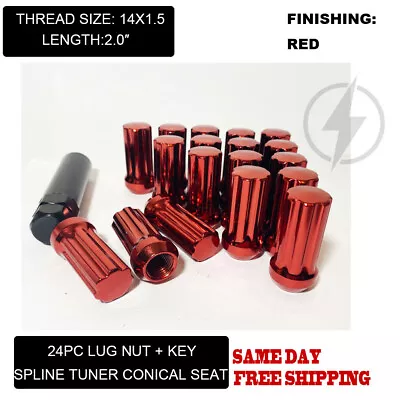 FIT FORD EXPEDITION F150 2015-19 SPLINE TUNER LUG NUT 2’’ 14x1.5 RED 24PC+KEY • $34.99