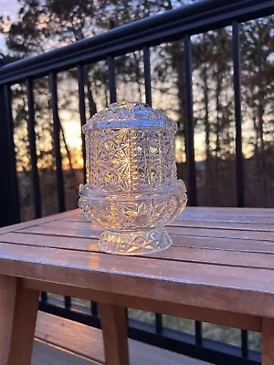 Vintage Indiana Glass Stars And Bars Clear Glass Fairy Lamp Light 6.5  • $22.99