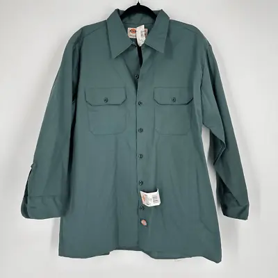 NWT Vintage 90s Dickies Men's Long Sleeve Button-Down Work Shirt Green Size XL • $36