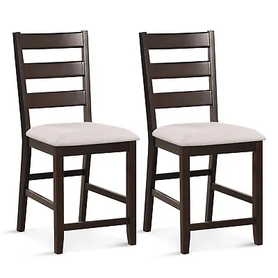 2PC Upholstered Bar Stools 24  Rubber Wood Dining Chairs W/ High Back • $129.49