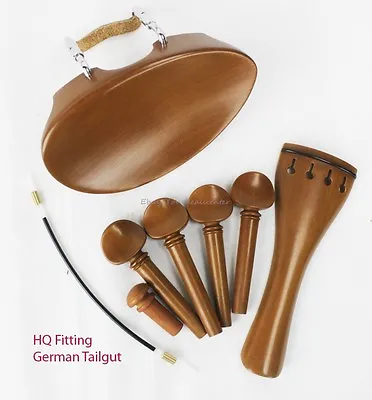 YDC Violin Boxwood Fitting 8 Piece Set --German Tailgut --Flat Flesch Chinrest • $38.50