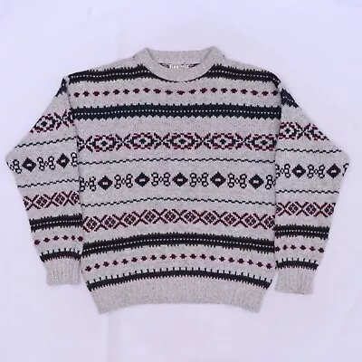 C4414 VTG L.L.Bean Wool Aztec Iceland Crewneck Nordic Fair Isle Sweater Size M • $13.99