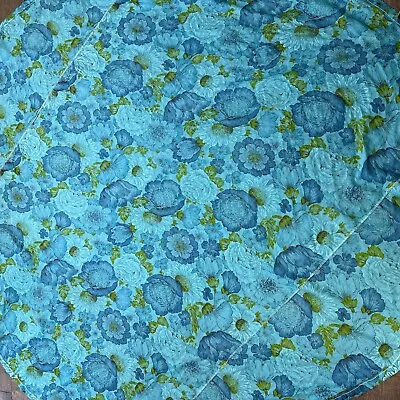 Vtg 60s 70s Blue Floral Round / Rectangle Tablecloth Cotton MCM Spring • $44.99