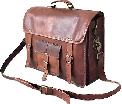 17  Retro Buffalo Hunter Leather Briefcase Laptop Messenger Office College Bag • $80.78