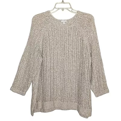 J. JILL Open Knit Beige Tan Long Sleeve Pull Over Sweater Size XL • $18.75