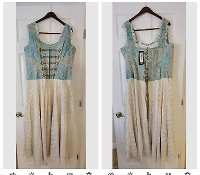 Burleksa Corset Dress Paula Victorian SZ 42 US 10/12 In Turquoise Cream Jacquard • $75