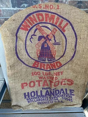 Vintage Windmill Brand Potatoe Burlap Sack Hollandale Minnesota 37 X22  • $9.99