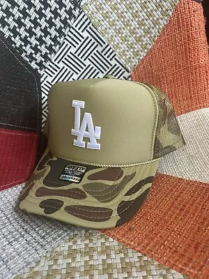 New  La Dodgers Camo Hat  High Crown Trucker Snapback Vintage • $24.95