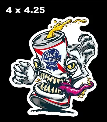 Pabst Blue Ribbon Beer Can Monster Decal Sticker 4.25  H X 4  W  LAMINATED • $3.16