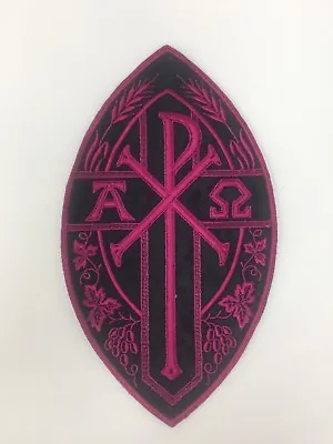 Vintage A&O PX Cross Emblems Embroidered Pink On Black Vestment Altar 2 Pcs. • $40