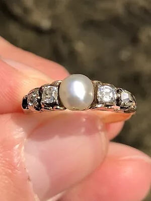 £1100 • Buy Stunning Antique Georgian Victorian Natural Pearl & Diamond Ring 9ct Gold 💎🤩