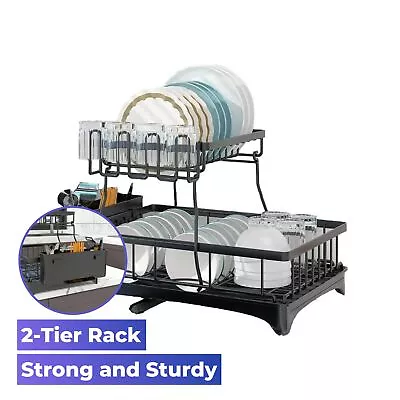 2-Tier Dish Drainer Drying Rack With Drain Board And Drip Tray Kitchen Organiser • $42.45