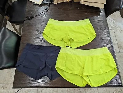 Lululemon Run Speed Shorts Low Rise 2.5  LOT 3 PAIRS Highlighter Yellow Navy 12 • $129