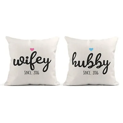 PERSONALISED Valentines Gift Pillow Sofa Cushion Cover Custom Print Hubby Wifey • £13.99