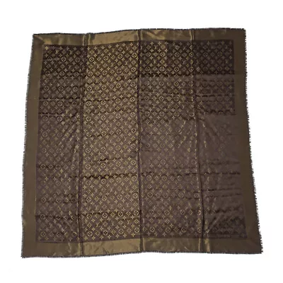 New Louis Vuitton Brown Shine Lurex M75122 Silk/wool Monogram Shawl Scarf • $425.12
