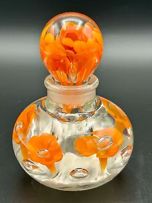 Vintage St. Clair Art Glass Pervume Bottle W/ Orange Flower Design W/Stopper • $42.99