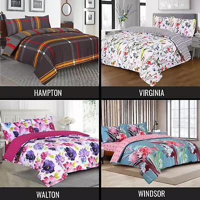 Printed Duvet Cover Set 4 Piece Quilt Bedding Set With Fitted Sheet And Pillows • £18.99