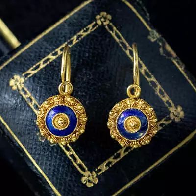 Antique Victorian Etruscan Enamel Earrings 18ct Gold • £371.25