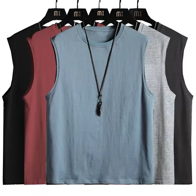 Mens Sleeveless Muscle Tee Solid Blank Tank T-Shirt Hot-Summer Gym Top • $9.78