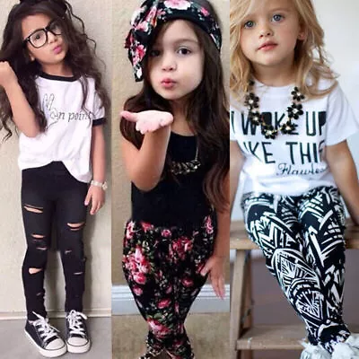 Toddler Kids Baby Girls Clothes Tops T-shirt + Leggings Casual Outfits 2Pcs/Set' • $18.79