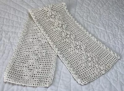 Vintage Dresser Scarf Hand Crocheted White Cotton Dot Geometric Design • $12