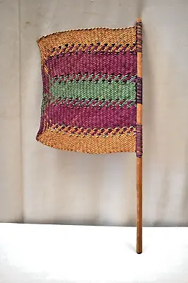 Antique Hand Fan Pankha Manual Woven Bamboo Indian Art Colored Pankhi Collecti 3 • $69.42