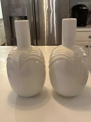 Pair Postmodern 80s Art Deco Style White Post Modern Vase - Set Of 2 Heavy Thick • $55