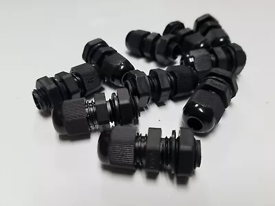 10 Pcs M12 Black Nylon Waterproof Cable Gland 4-8mm Dia. W/ Lock-Nut & Gasket  • $10.92