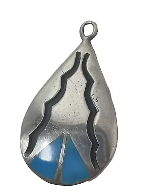 Silver Teardrop Turquoise Pendant Vintage 1.75 L 1 Inch W Unmarked • $14.75