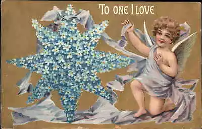 Valentine - Cupid W/ Star Made From Flowers C1910 Postcard • $4.97