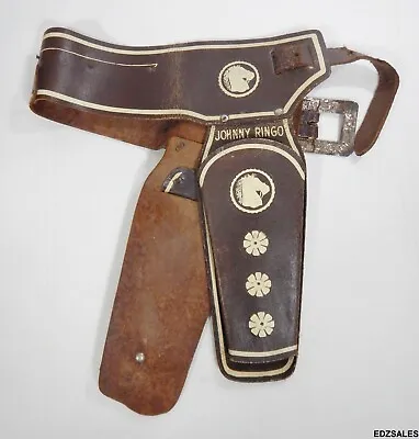 Vintage Marx Johnny Ringo Western Cowboy Brown Leather Belt W/ Toy Gun Holsters • $75