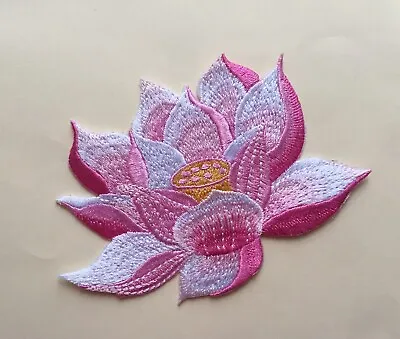 Pink Lotus Flower Iron On Sew On Embroidered Patch Appliqués Badge • £3.99