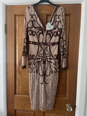 £69.99 • Buy Goddiva Sequin Champagne Nude Dress BNWTS! Size 10 Stunning 