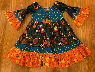 £26.67 • Buy Jelly The Pug 2T Boutique Agra Floral Lace Up Orange & Blue Dot Marquee Dress