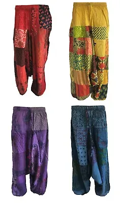 Patchwork Indian Cotton Trousers Boho Aladdin Afghan Pants Yoga Harem Hippy • £19.95