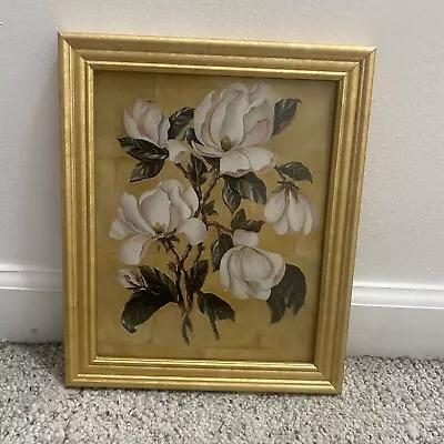 Vintage Magnolia Art Print Still Life Gold Tone Frame Signed • £33.76